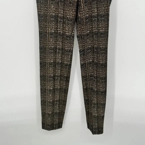 ANNE KLEIN Womens XXS Plaid Pants Black Gold Straight Leg Stretch Slim Fit New - Picture 3 of 15
